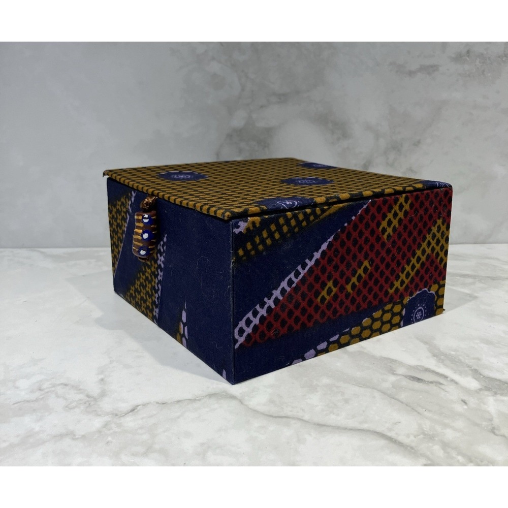 Fabric Keepsake Gift Box Geometric Boho Print Purple Red Gold Velour Lining  6"